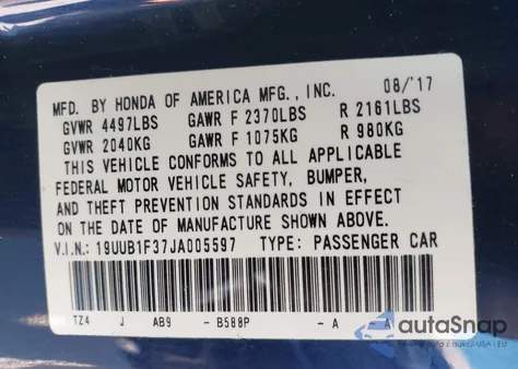 2018 Acura Tlx z USA, uszkodzony, nr VIN 19UUB1F37JA005597